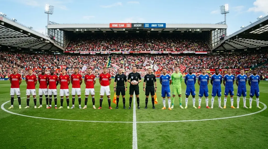 Voetballers tijdens wedstrijd met drie mogelijke uitkomsten