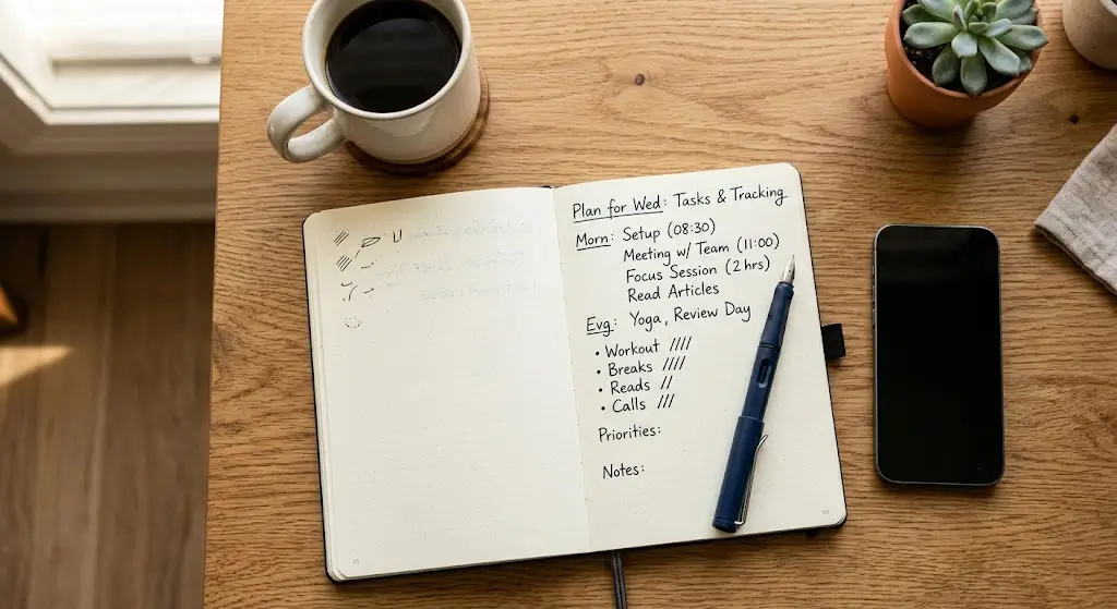 Notitieboek met wedplanning en strategie aantekeningen