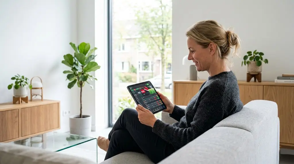 Online sportwedden op tablet in modern interieur