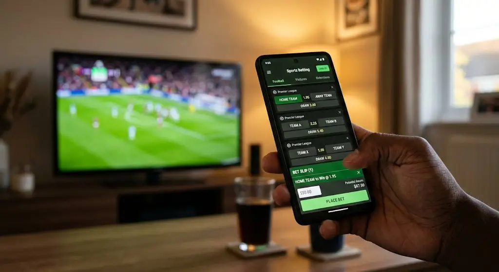 Smartphone met voetbal odds en quoteringen weergave