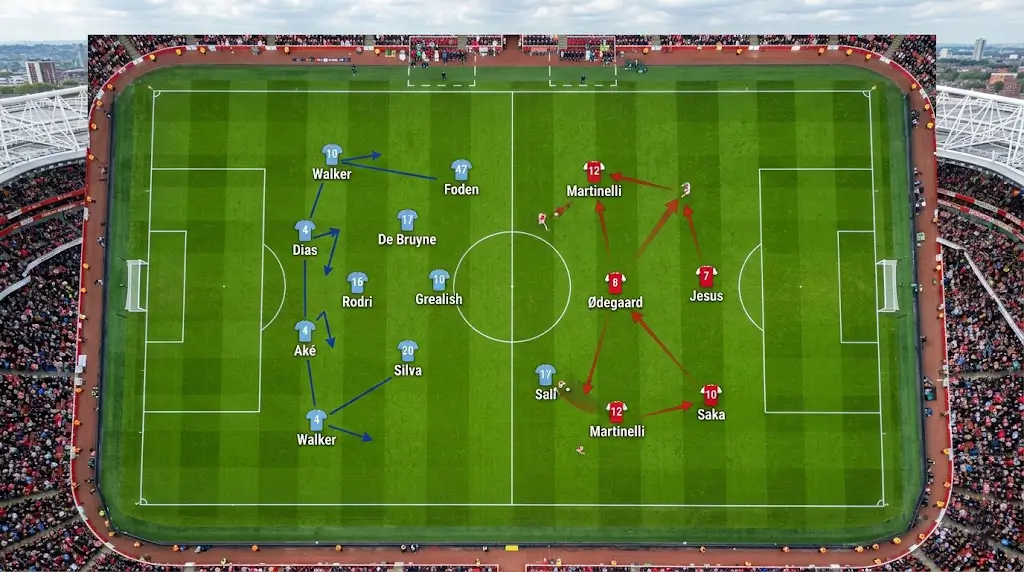 Voetbalveld met tactische analyse overlay